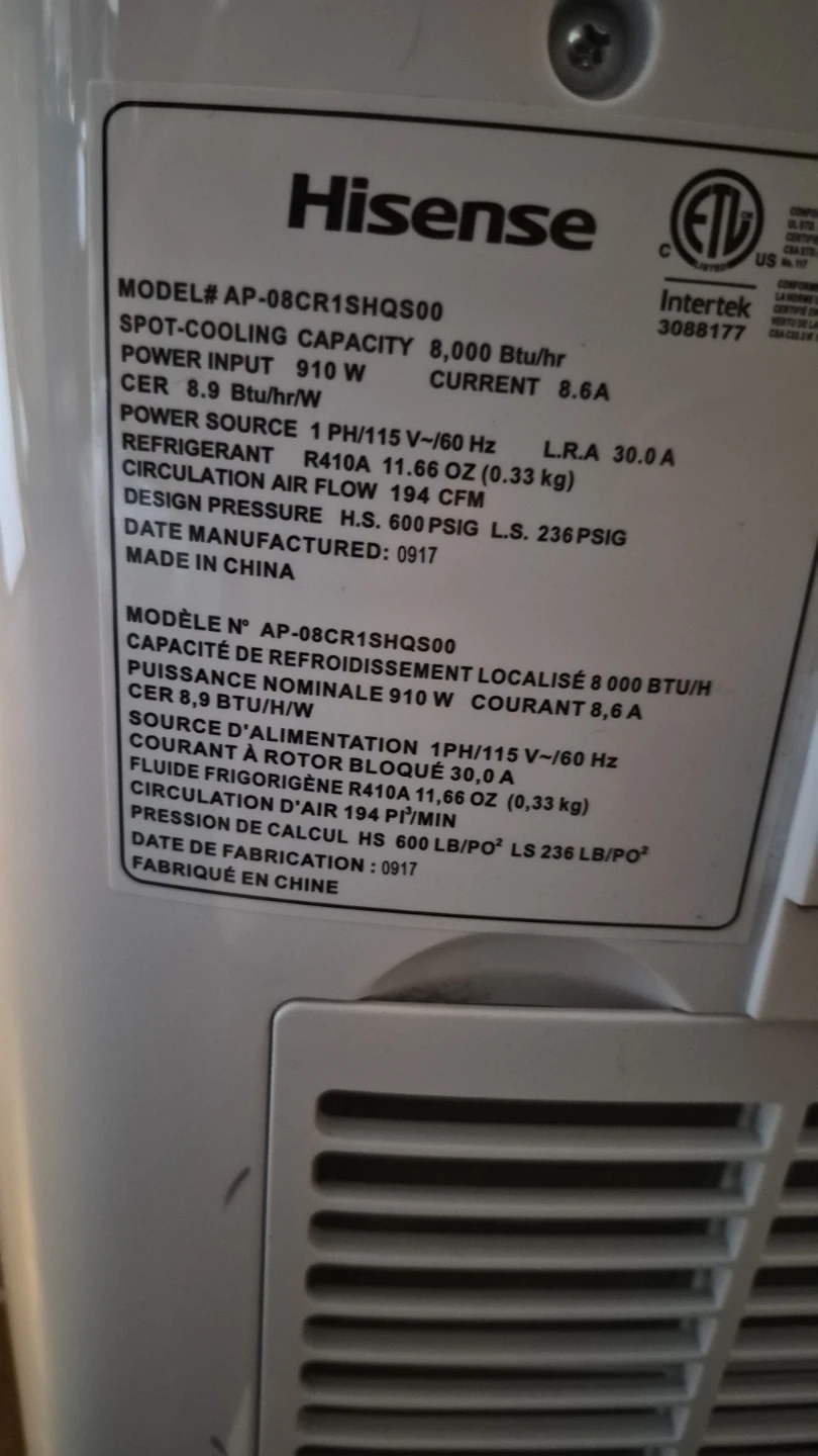 Hisense 8,000 BTU Portable Air Conditioner - photo 4