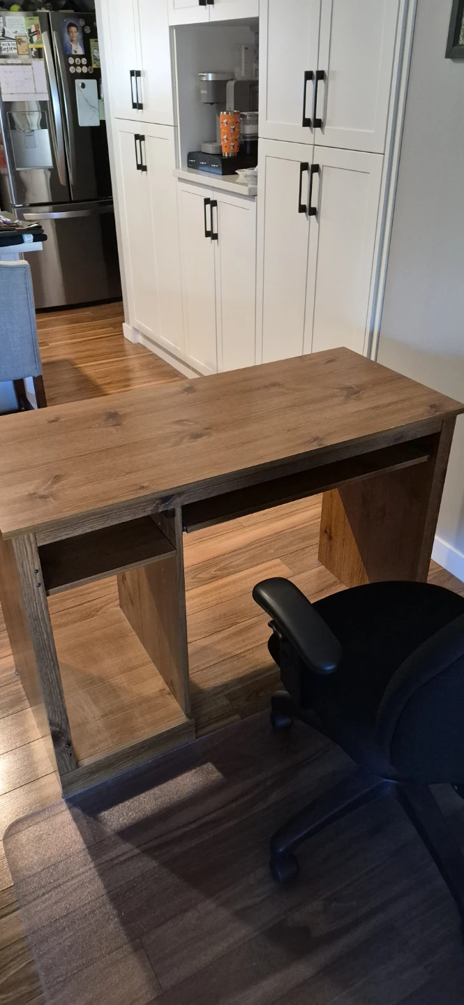Wooden computer desk with keyboard tray