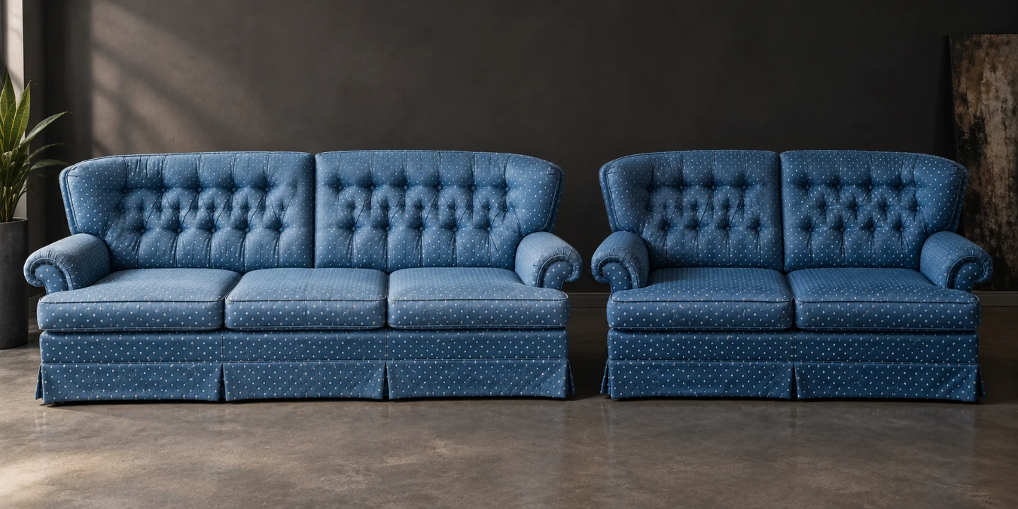 Blue Dotted Tufted Sofa