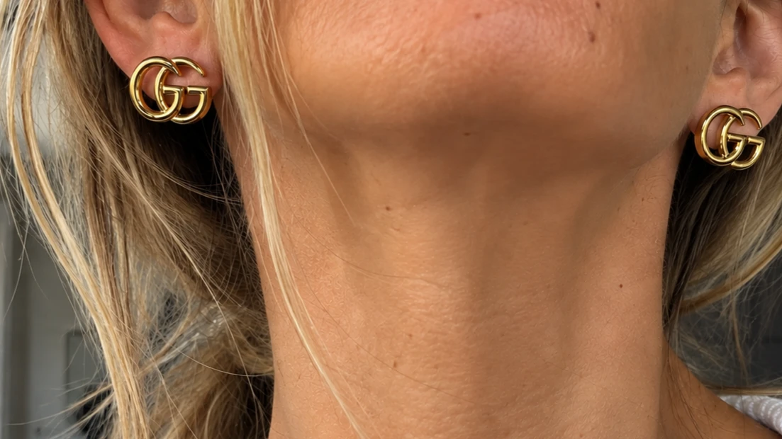 GUCCI Interlocking GG Stud Earrings Gold S925 Sterling Italy - photo 2