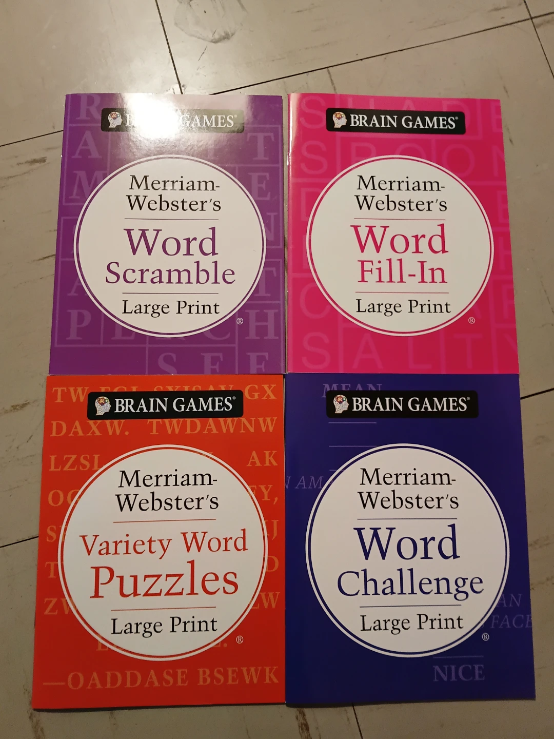 Set of 4 Merriam-Webster Brain Games Large Print Puzzle Books
