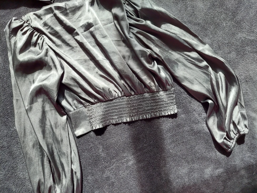 Black Long Sleeve Satin Blouse - photo 3
