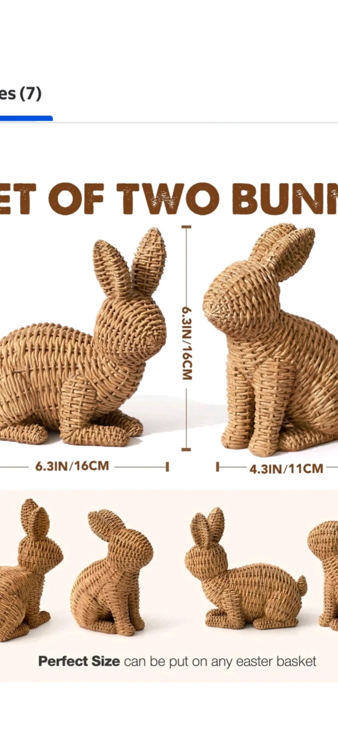Set of Two Resin Wicker-Style Bunny Figurines - photo 2