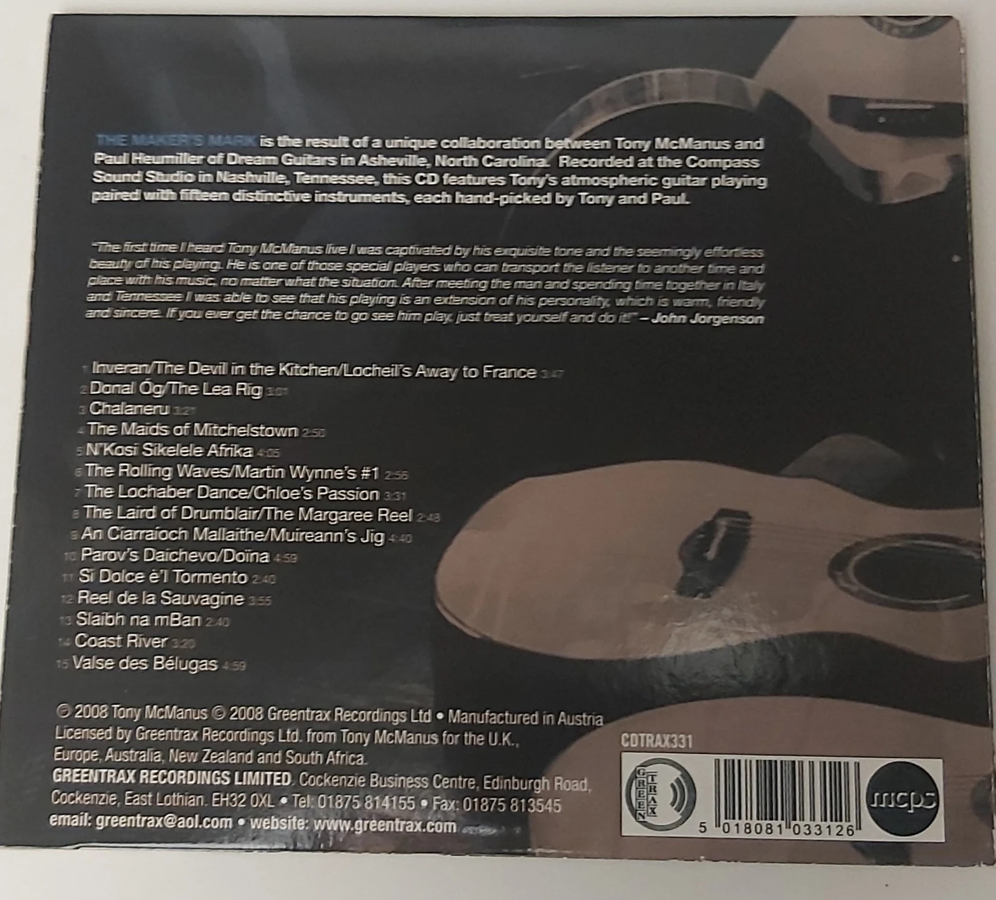 Tony McManus The Maker's Mark CD - photo 2