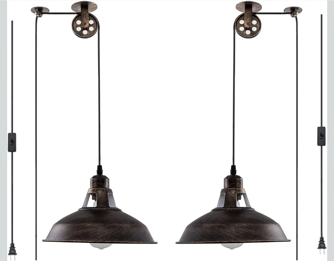 Set of 2 Industrial Pulley Pendant Lights