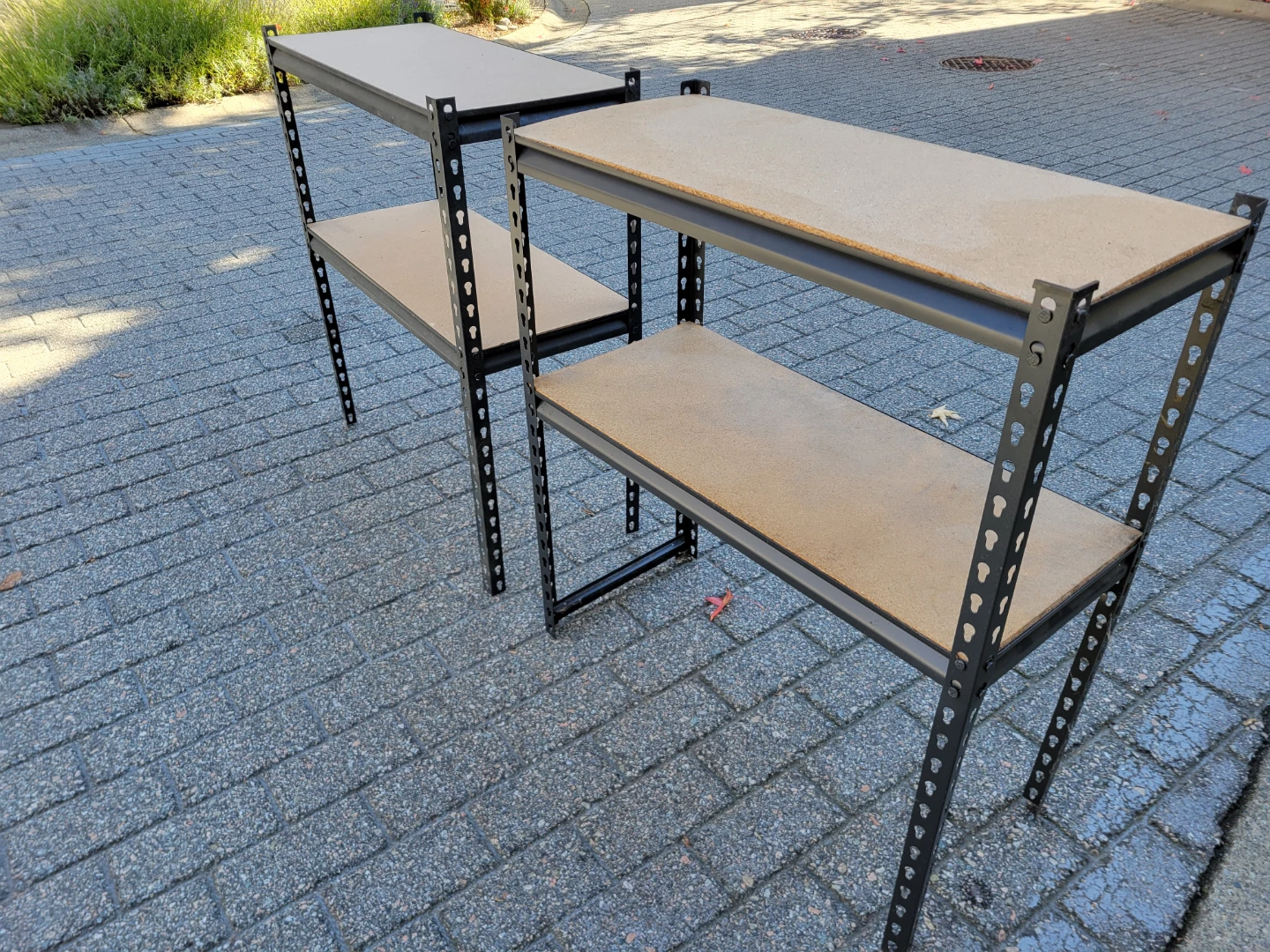 Set of 2 Metal & Wood 2-Tier Shelving Units / Workbenches - photo 2