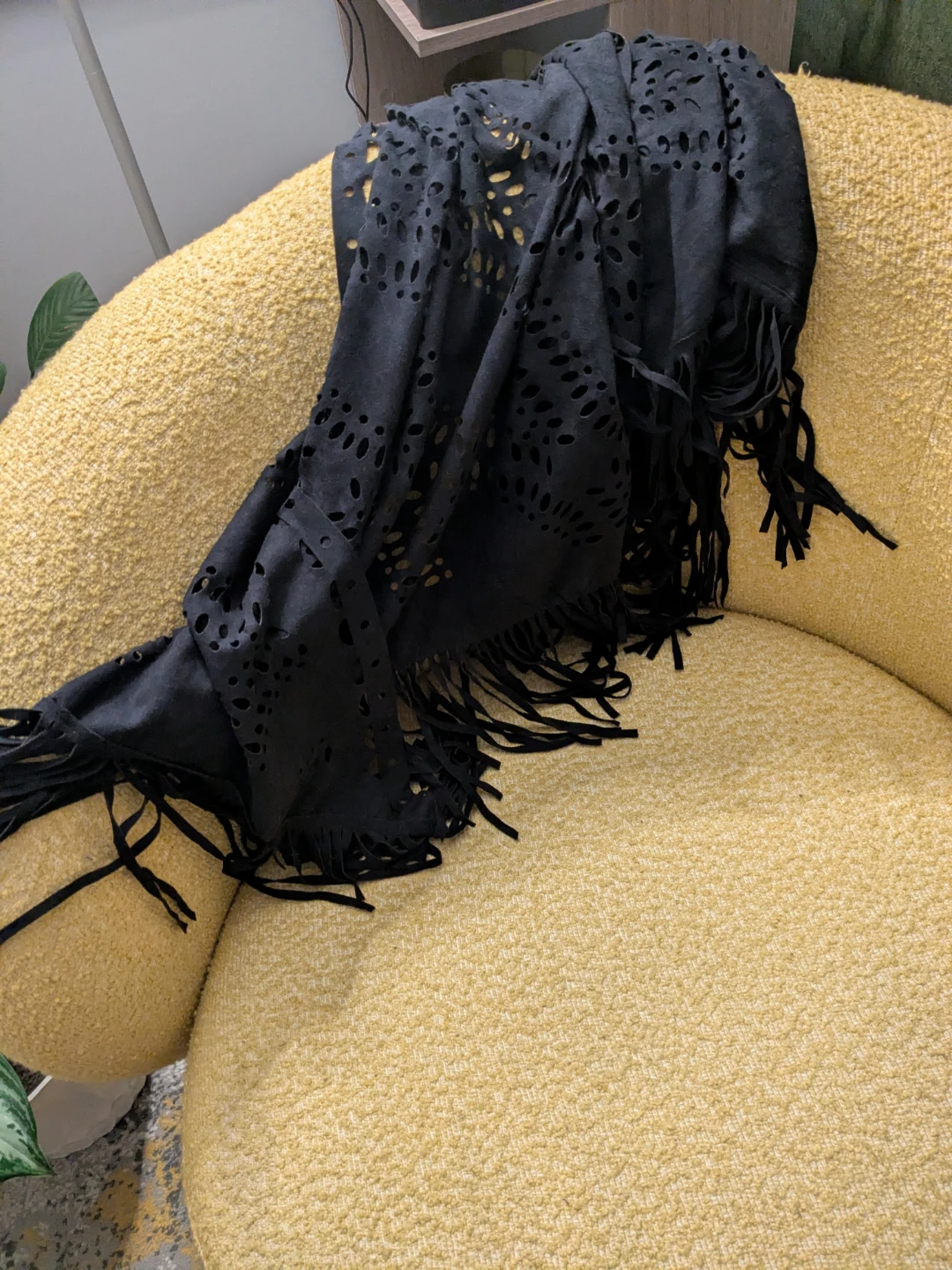 Charlotte Daniel Black Laser Cut Fringe Scarf Wrap - photo 4