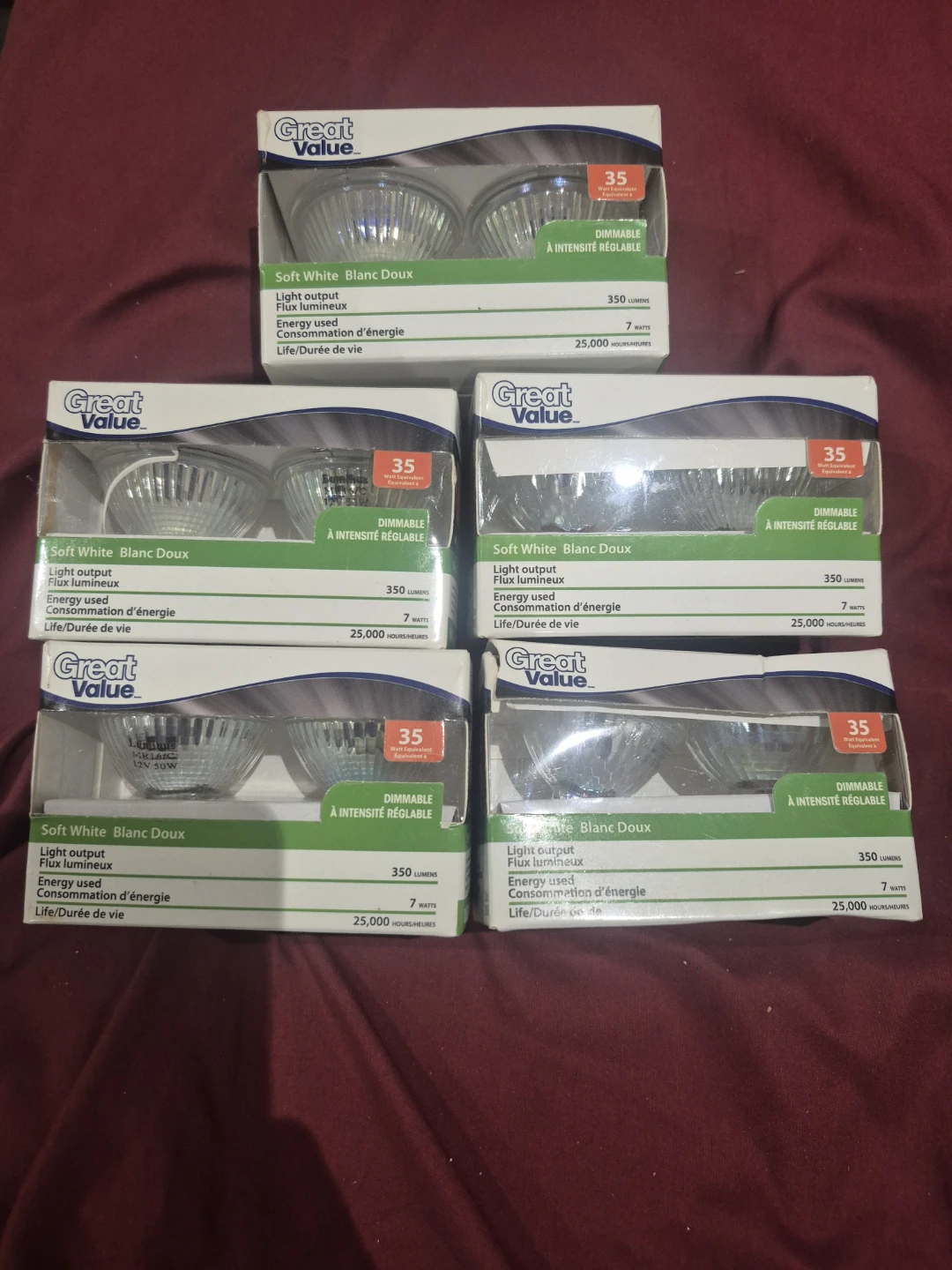 5 Boxes of Great Value Soft White LED Bulbs