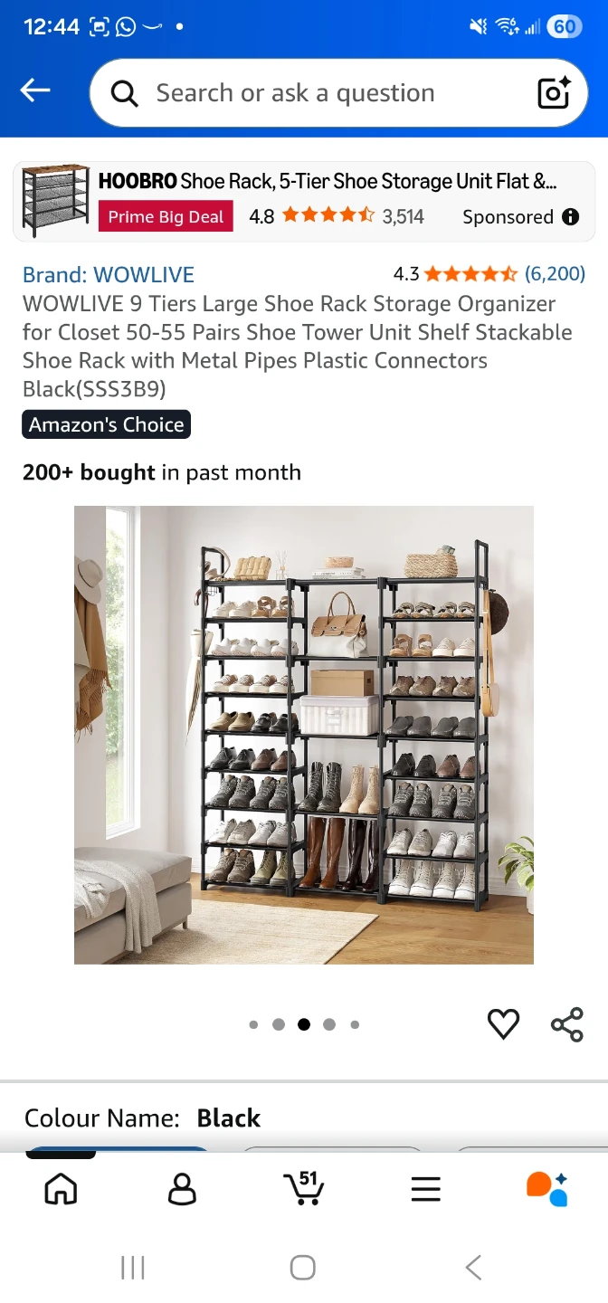 WOWLIVE 9-Tier Shoe Rack Organizer, Black - photo 2