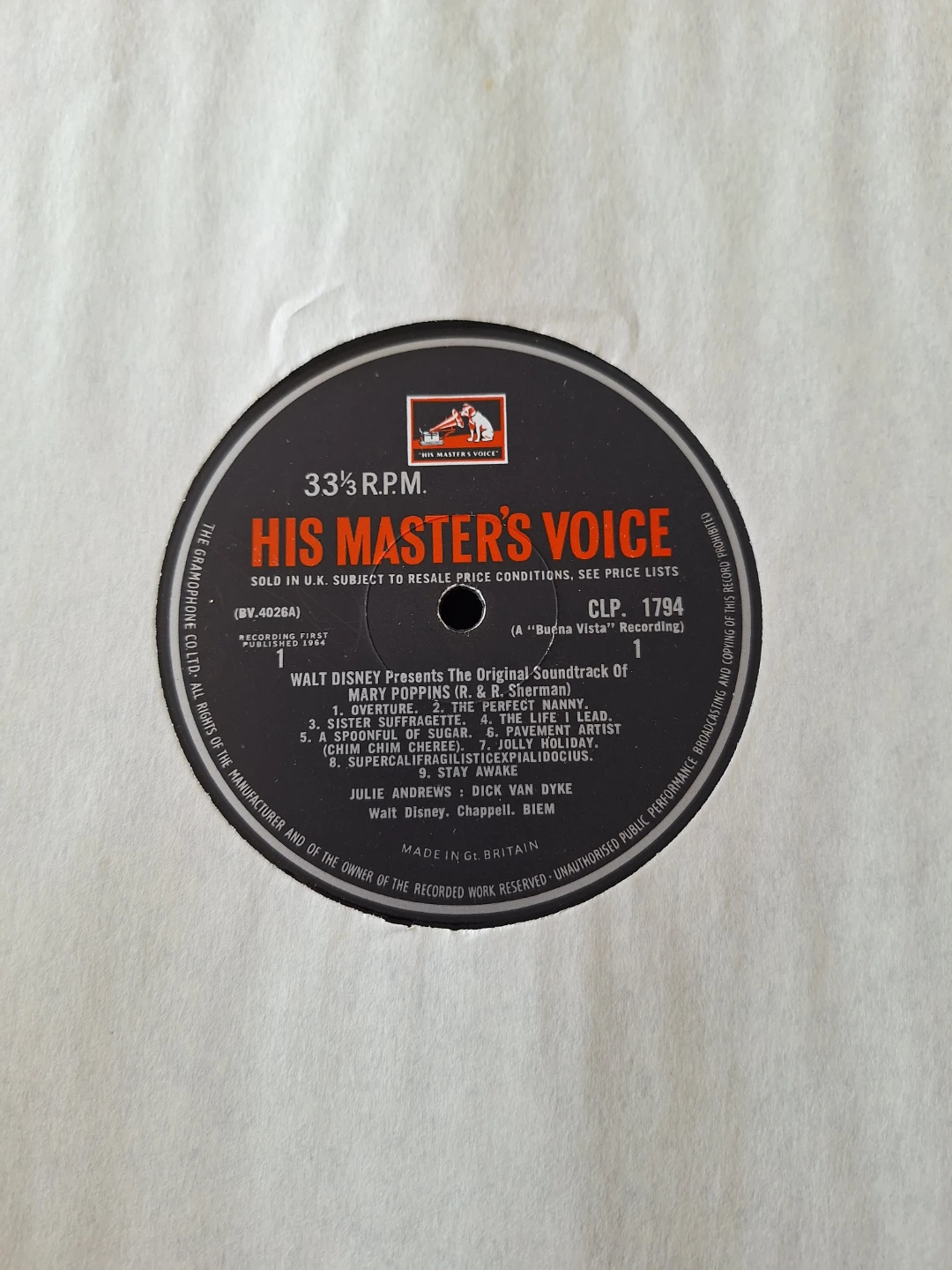 Mary Poppins Original Soundtrack Vinyl Record
