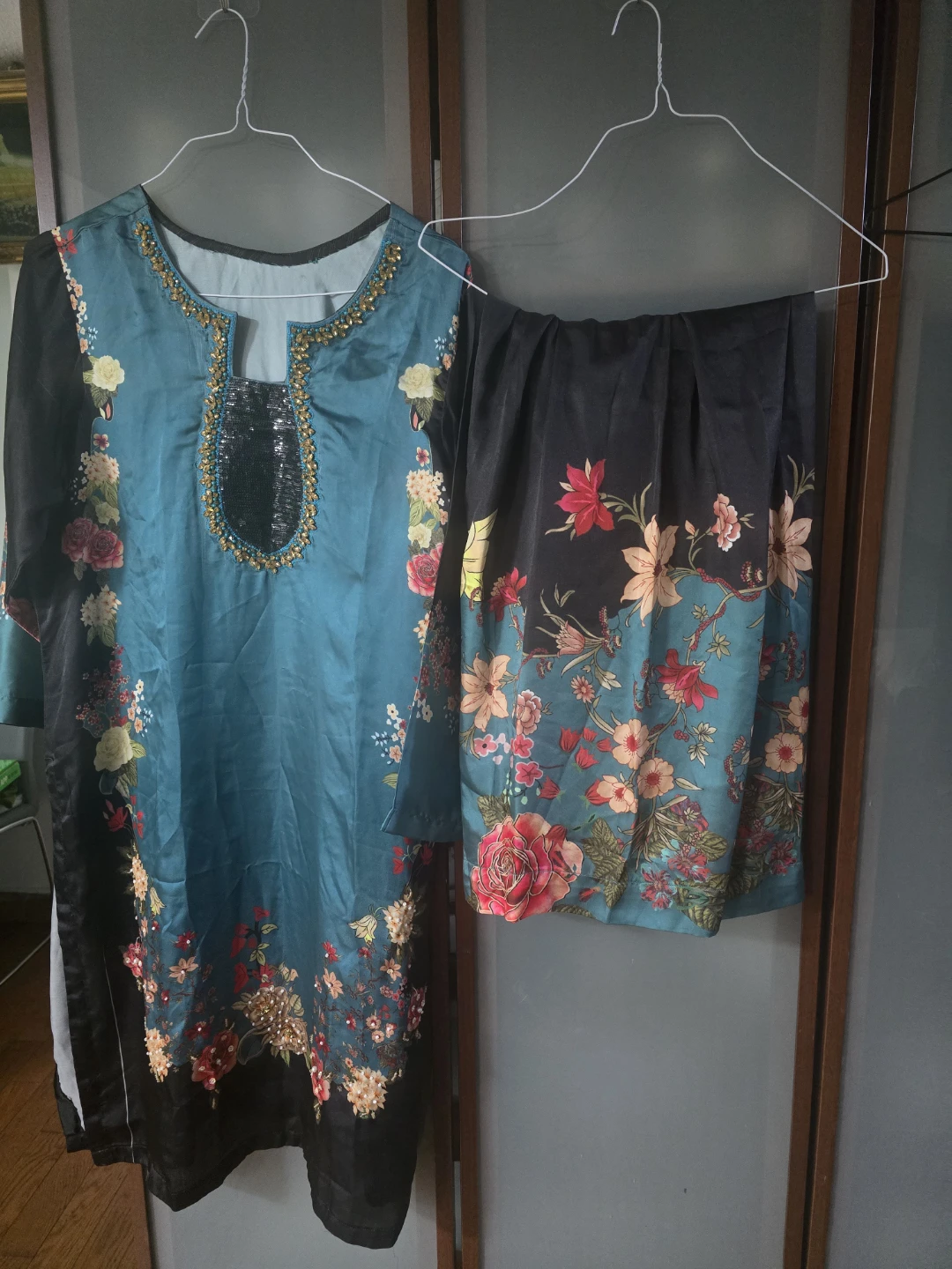 Teal Floral Salwar Kameez Set