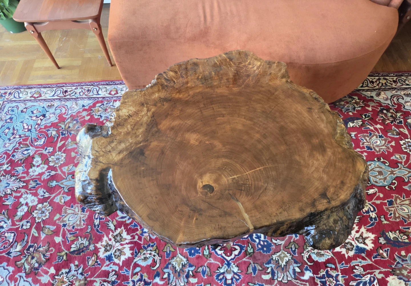 Large Vintage Live Edge  Burlwood Slab Coffee Table - photo 5