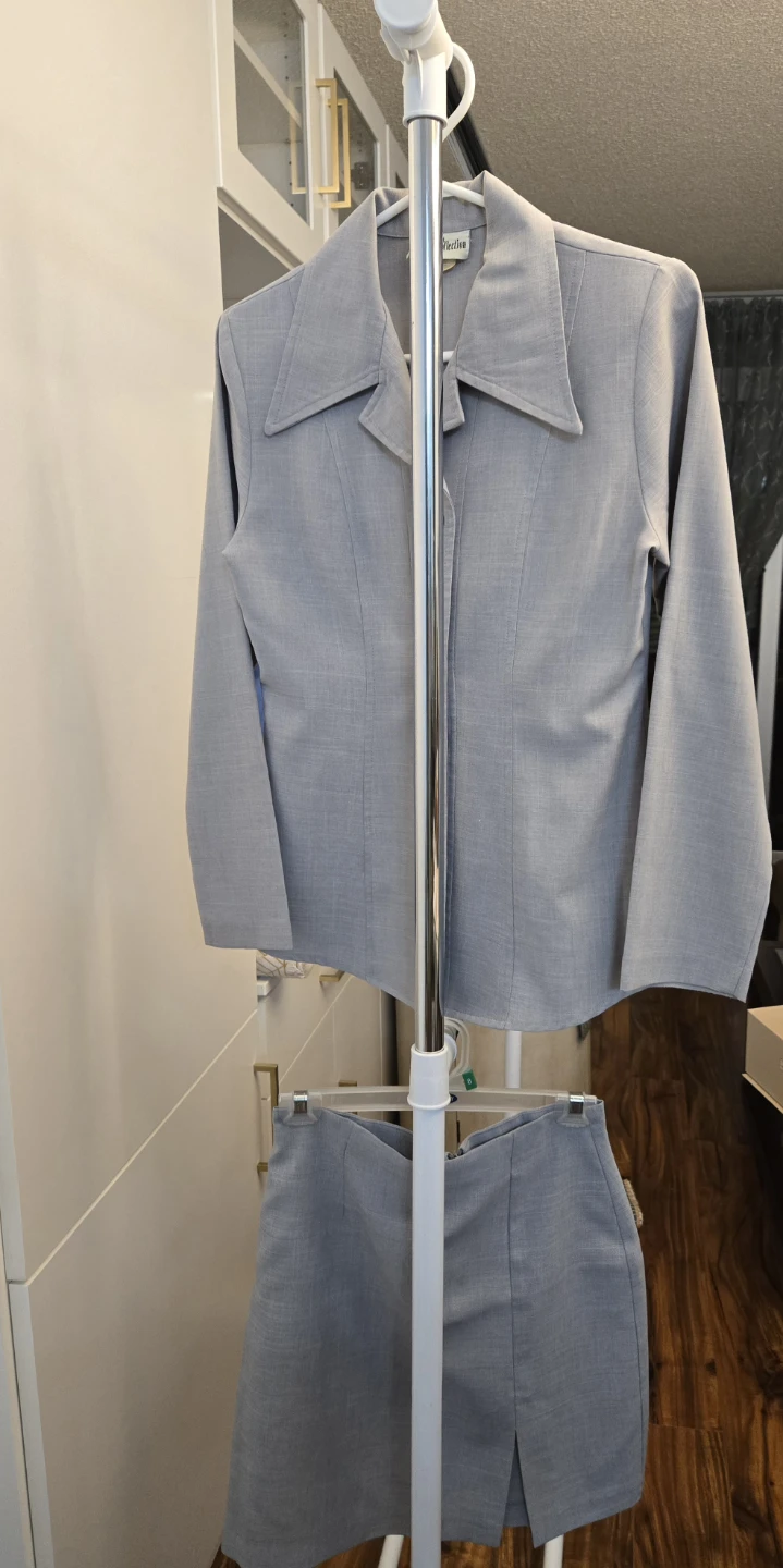 Vintage Two-Piece Skirt Suit Set – Pastel Gray