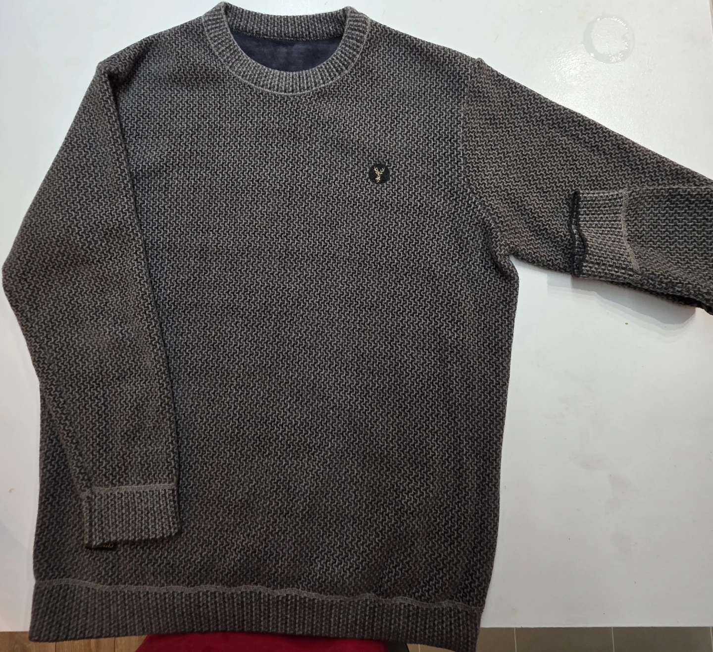 Grey Textured Fleece-Lined Sweater