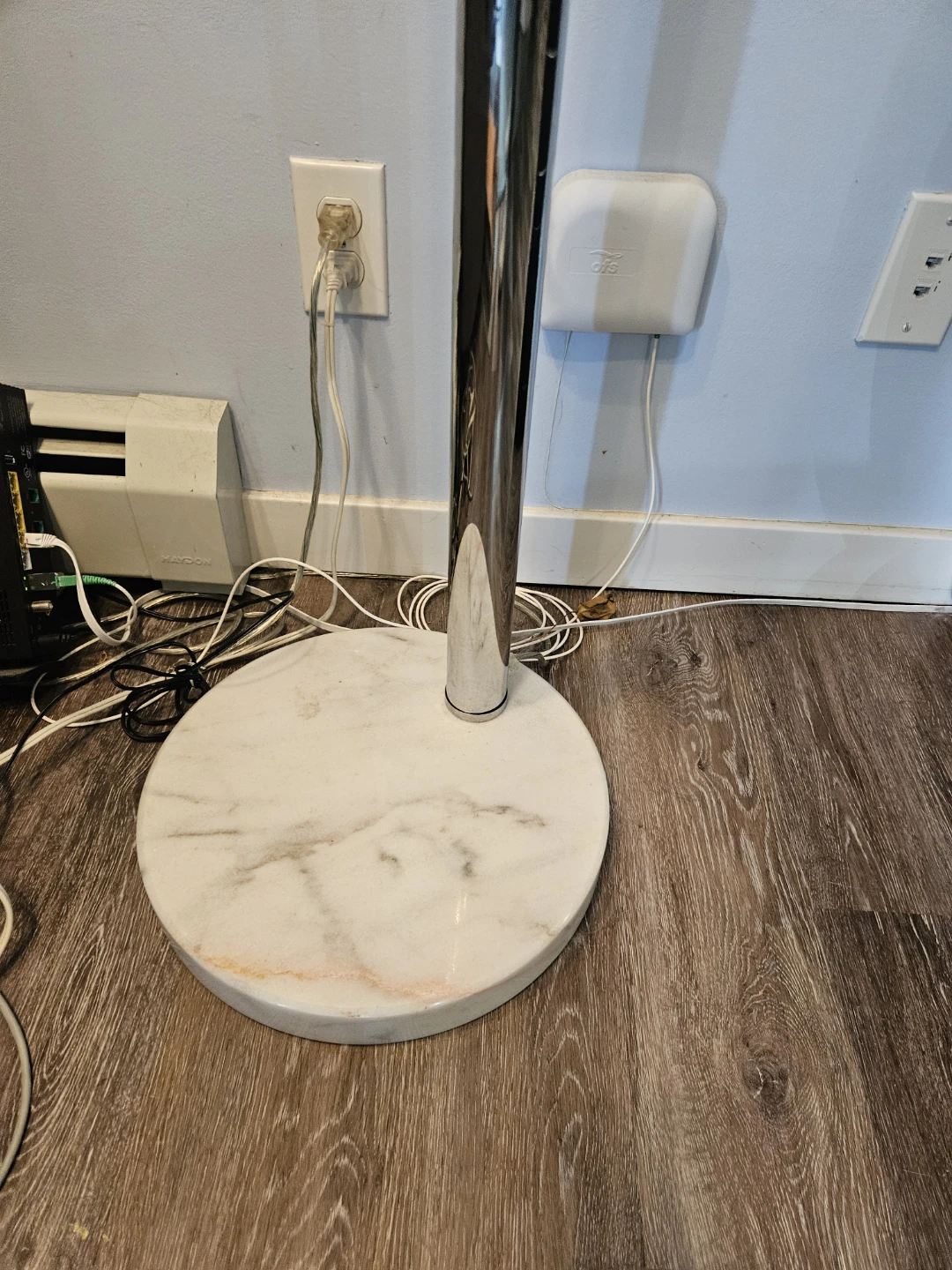 Five-arm chrome floor lamp with marble base