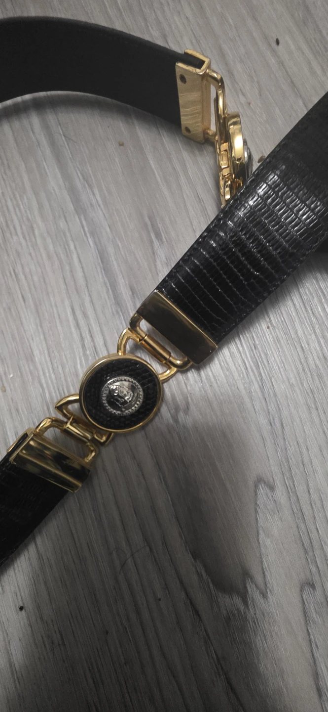 Vintage Black Leather Belt with Medusa Motif - photo 3
