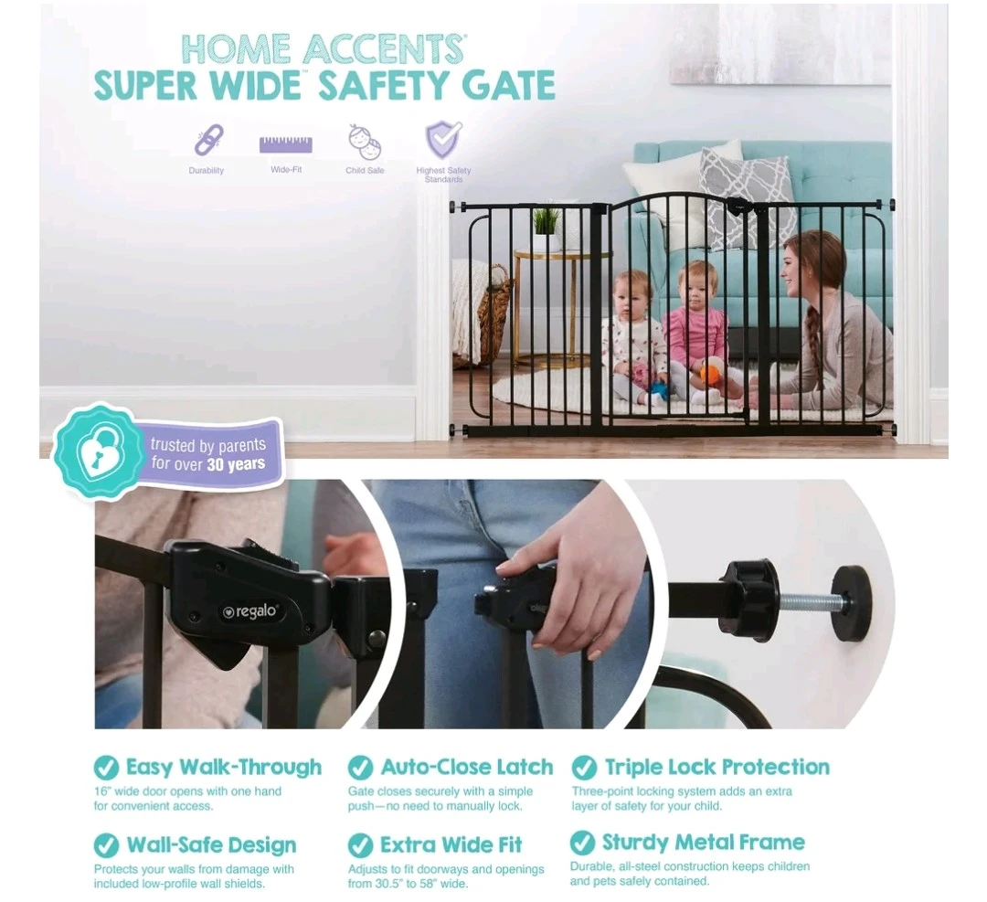 Regalo Safety 30.5-58" Extra Wide Arch Baby Gate with Door - photo 3