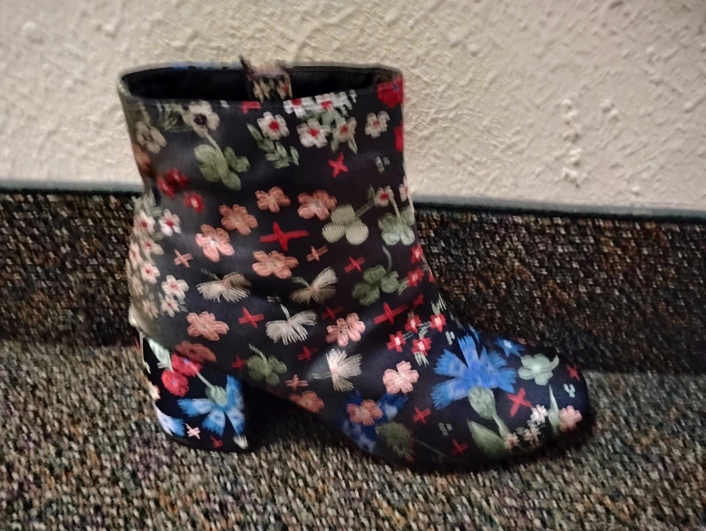 Blue Floral Embroidered Boots