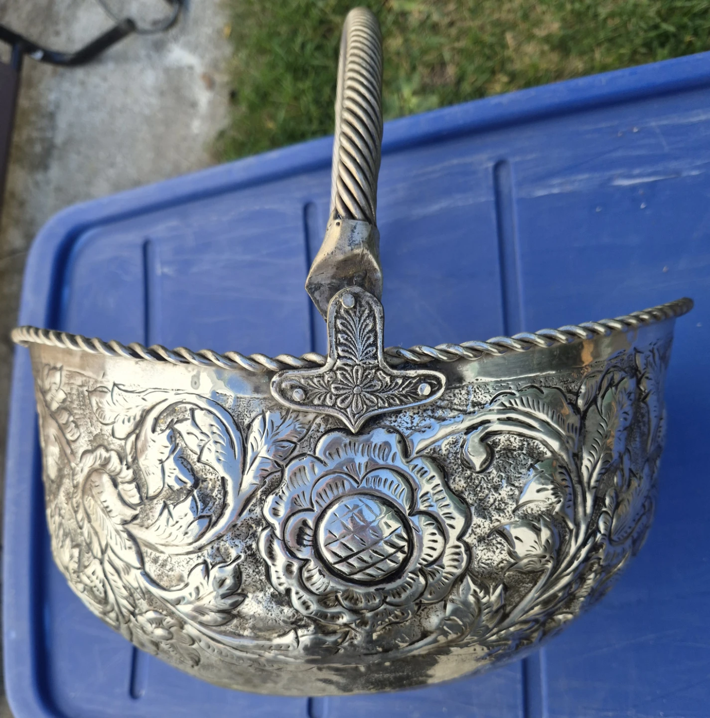 Vintage Embossed Metal Decorative Basket