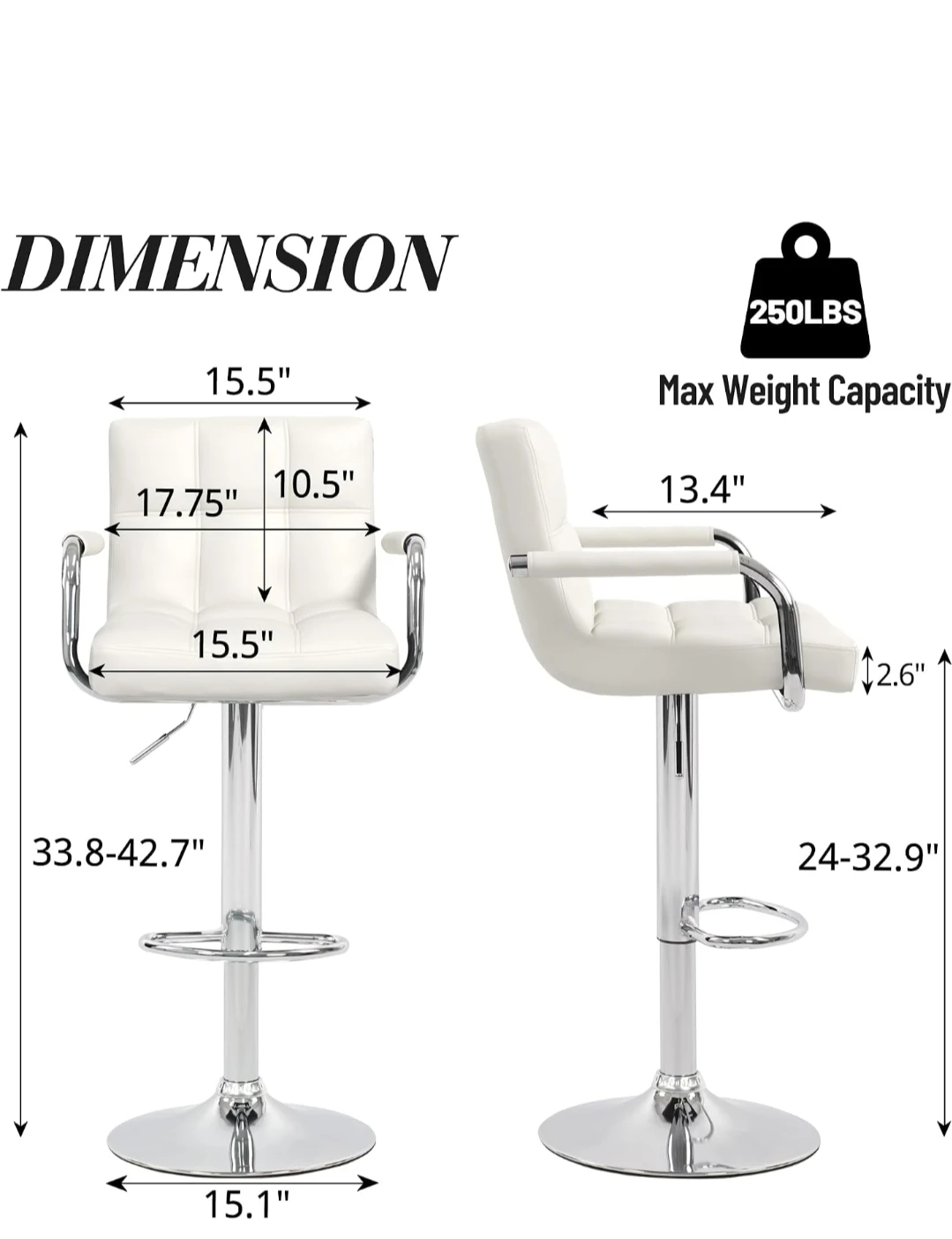 Set of 4 White Adjustable Bar Stools - photo 3