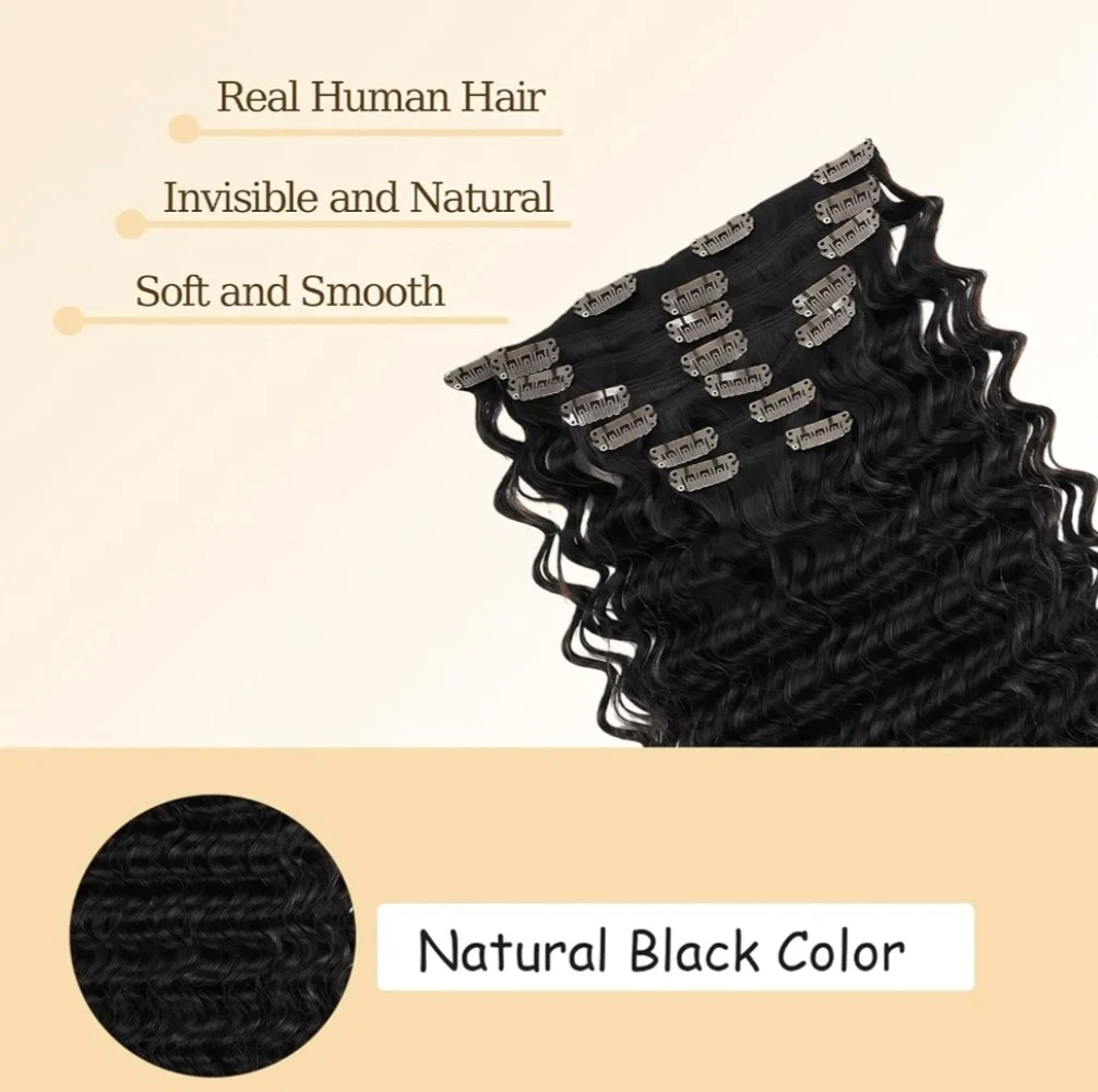 Black real human hair kinky / curly clip in extensions 30 inch - photo 4
