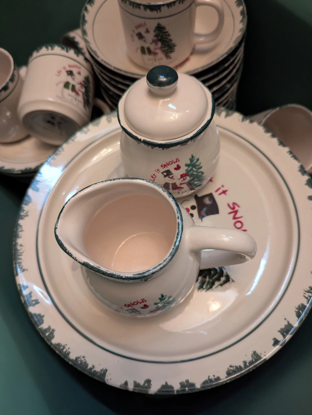 "Let it Snow" Holiday Dinnerware Set for 16 person setting - photo 3