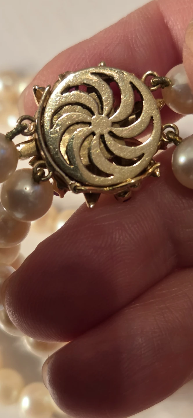 14K Gold Double Strand Pearl Necklace with Ruby Accent - photo 4