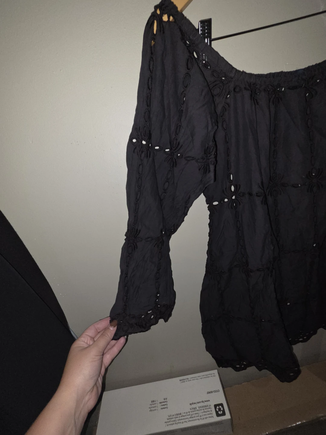 Black Eyelet Off-Shoulder Top - photo 4