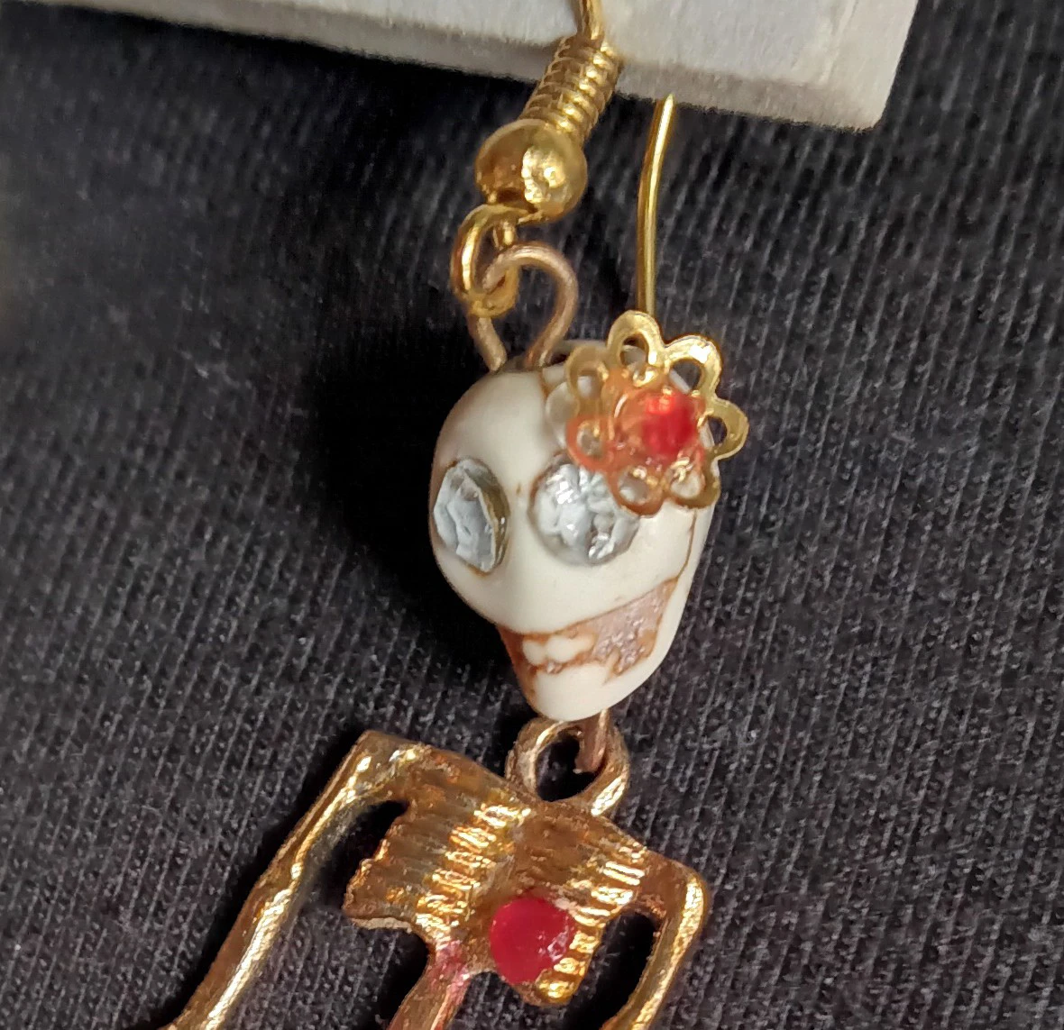 Unique Dias de los Muertos Golden skeleton dangle earrings 💀🎃👻🦇 - photo 3