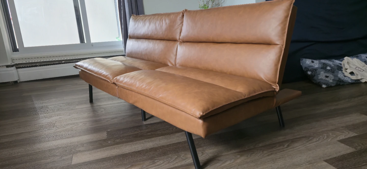 Tan Leather Convertible Sofa Bed - photo 2