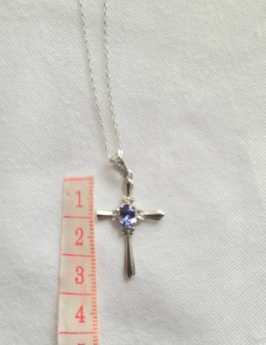 Sterling Silver Blue Stone Cross Necklace - photo 2