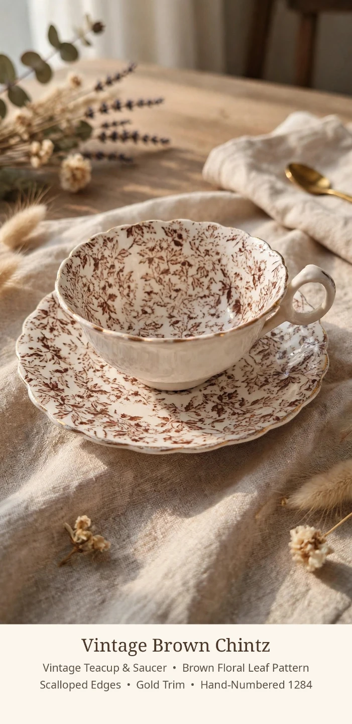 Vintage Brown Chintz Teacup and Saucer