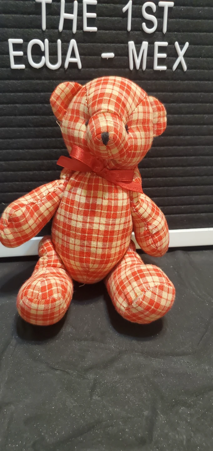 Vintage Red Gingham Fabric Teddy Bear - photo 3