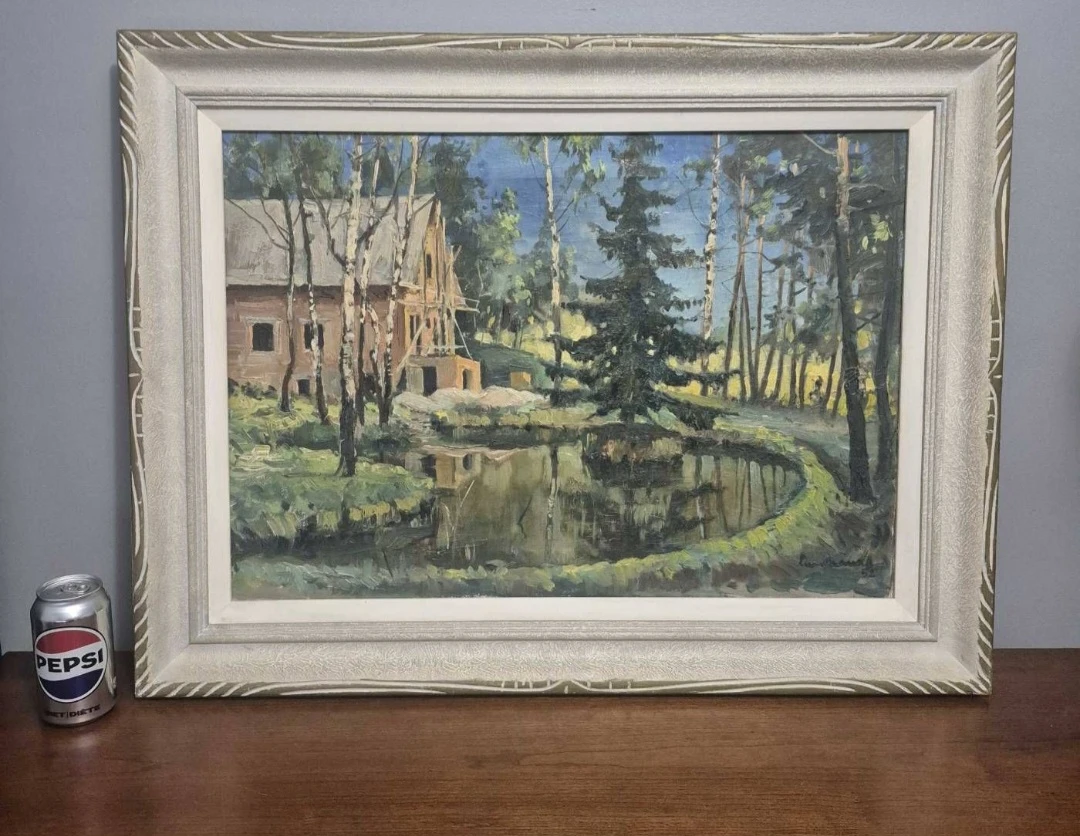 Mid Century Landscape Forest Original Oil Painting