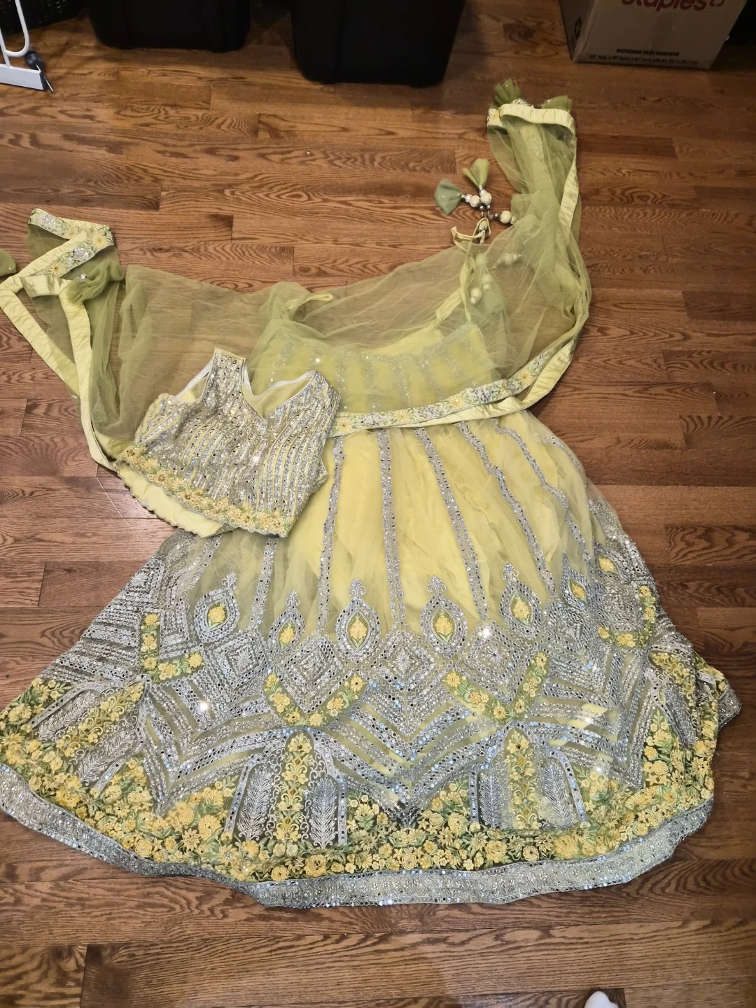 Yellow Lehenga Choli with Mirror Work