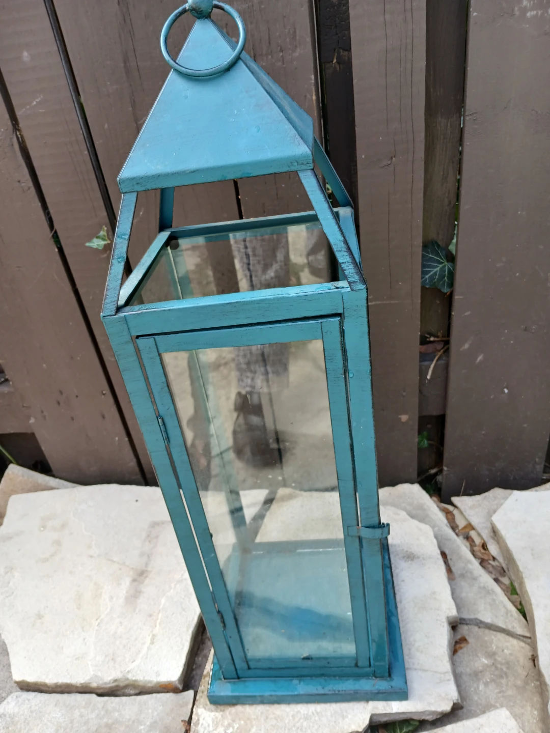 Teal Metal and Glass Decorative Lantern