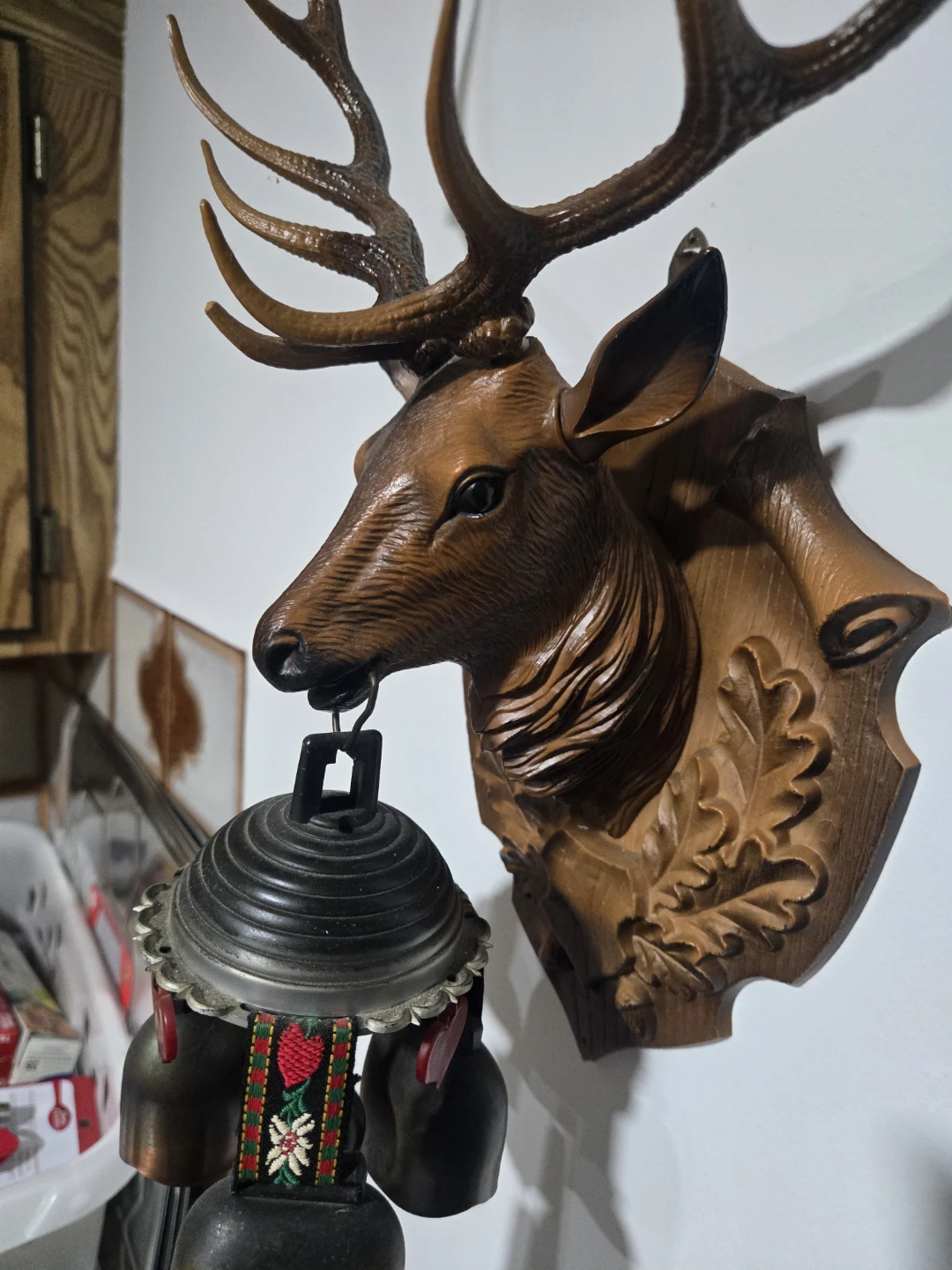 Vintage Plastic Wall mounted deer head with decorative bells - photo 2