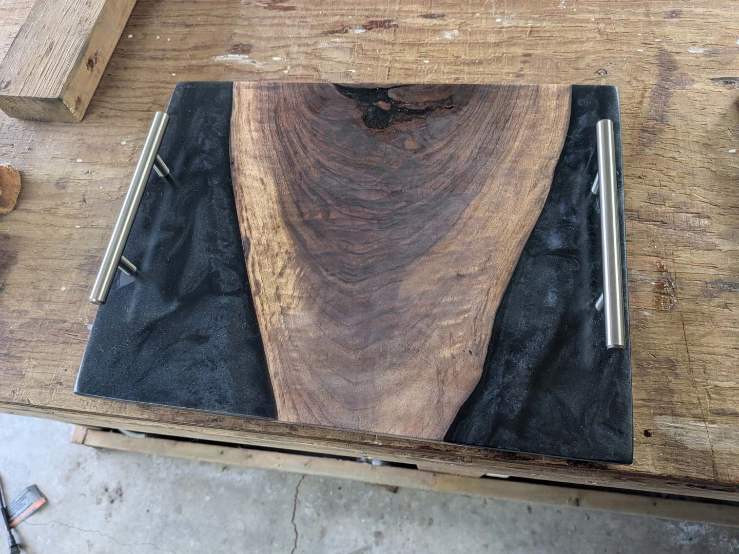 Live Edge Walnut and Black Resin Serving Tray
