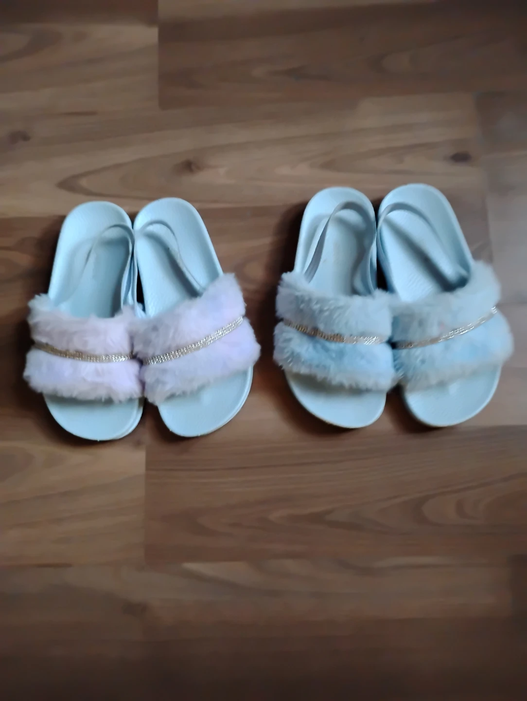 Two Pairs of Faux Fur Slide Sandals