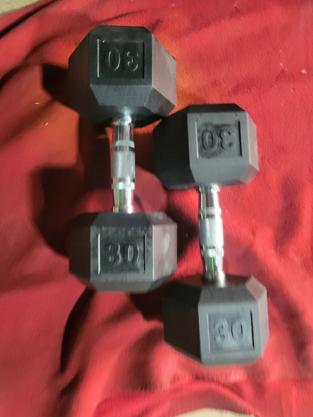SETS OF 30LB RUBBER COATED HEXHEAD DUMBBELLS TOTAL 60LBs
