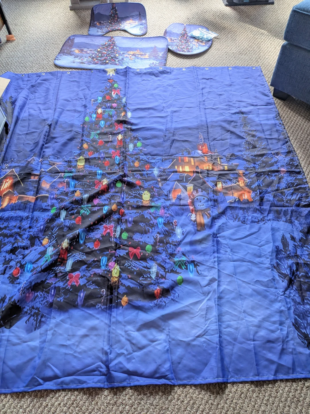 Christmas Shower Curtain and Bath Mat Set