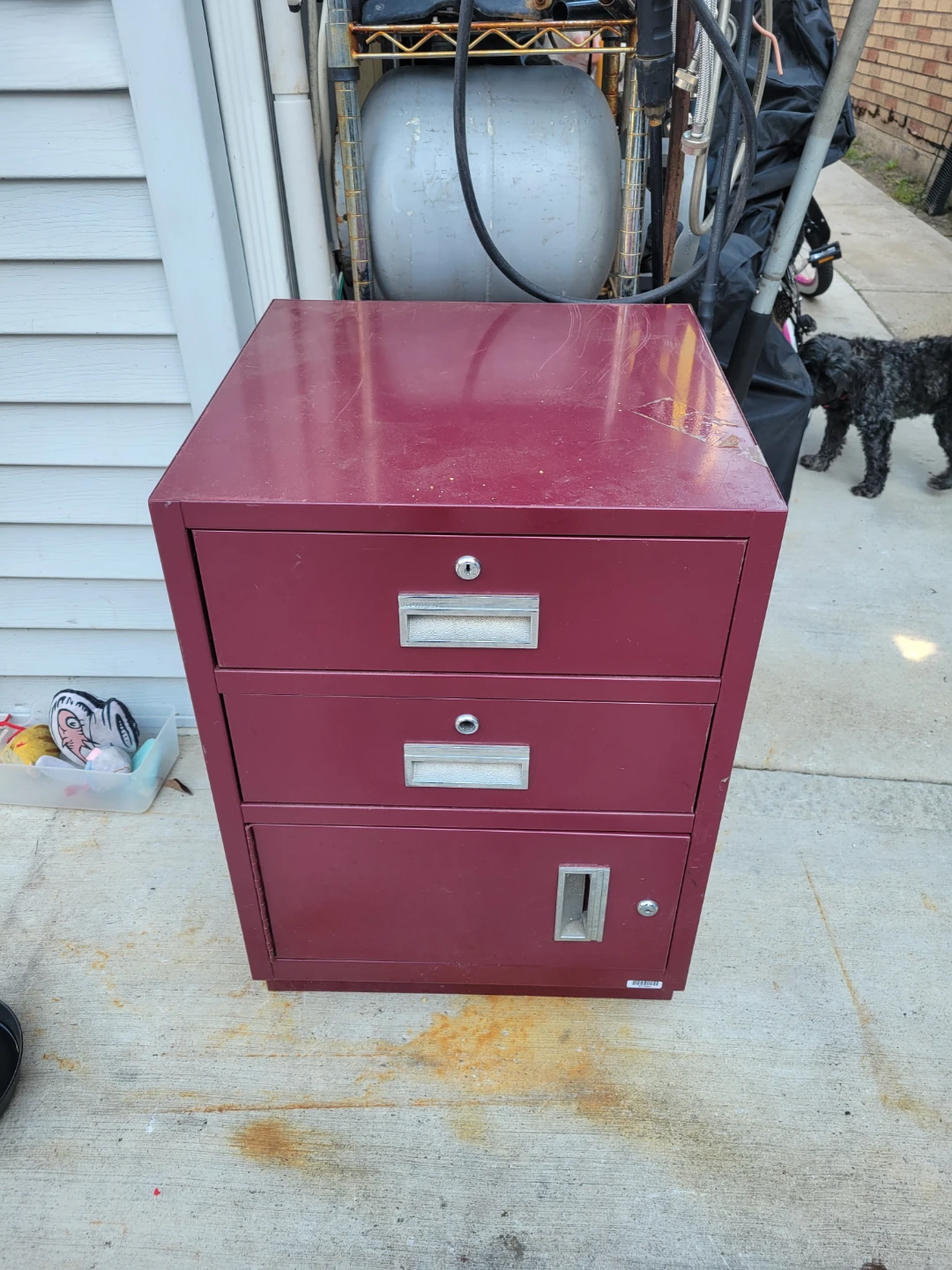 Burgundy Metal Storage Cabinet