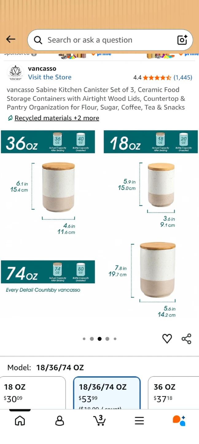 vancasso Sabine Ceramic Kitchen Canister Set of 3 - photo 2