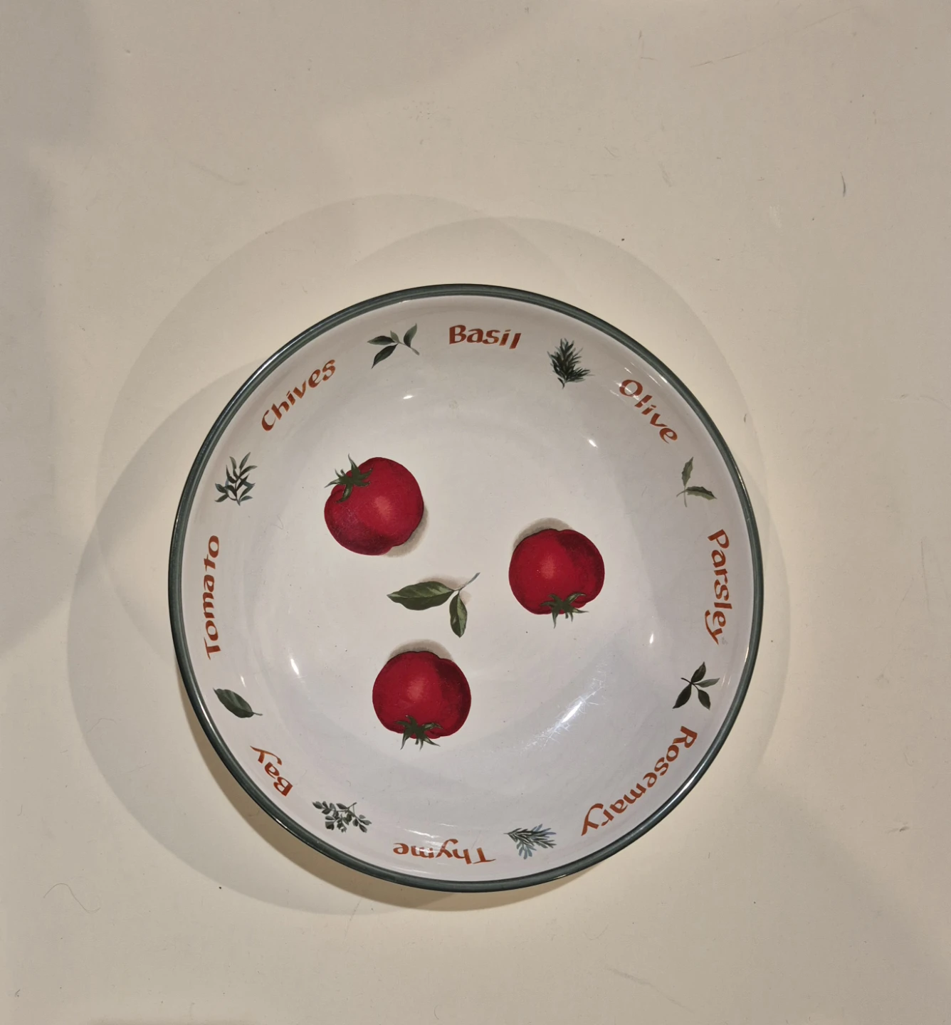Ceramic Herb and Tomato Design Serving Bowl (Skokie)