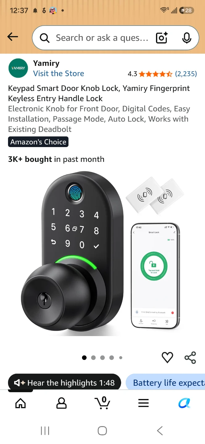 Yamiry Fingerprint Keypad Smart Door Knob Lock