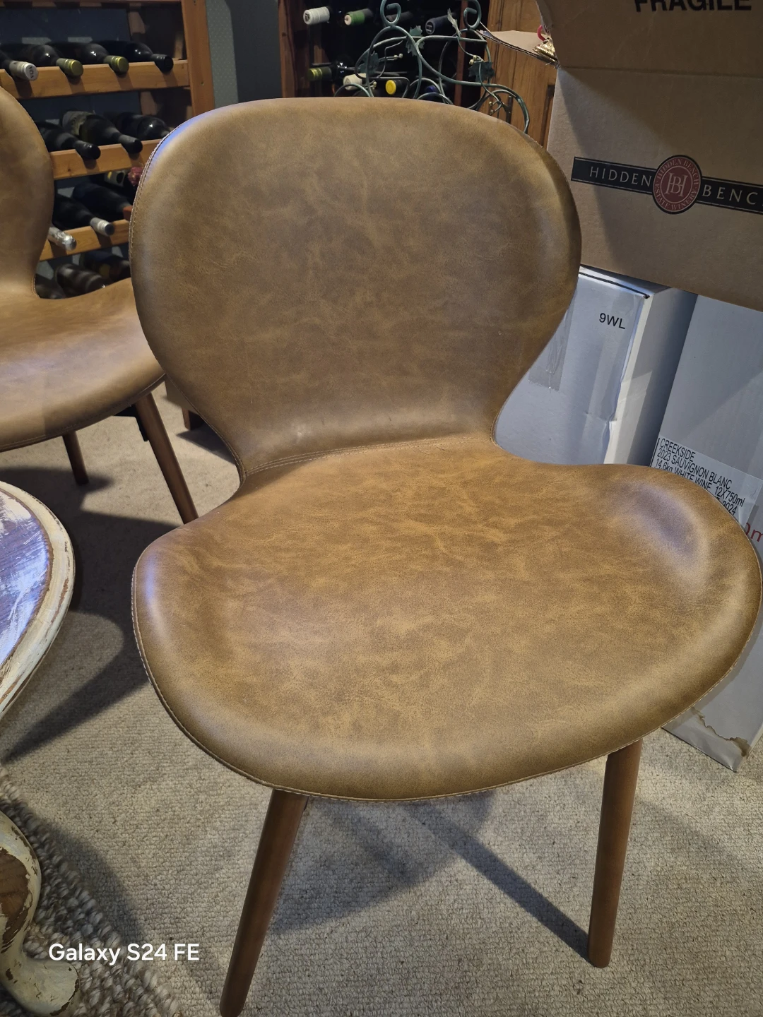 Mid-Century Modern Brown Faux Leather Dining Chairs - Set of 2 - photo 3