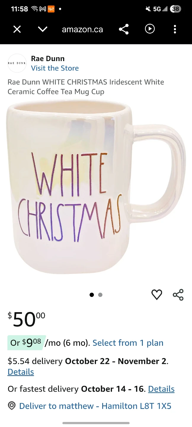 Rae Dunn WHITE CHRISTMAS Iridescent Mug
