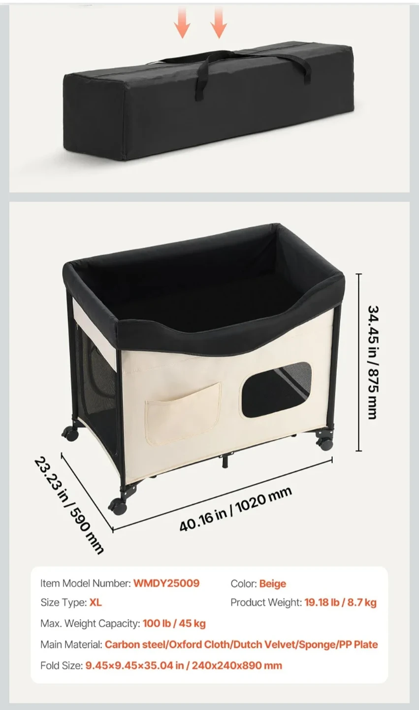 Foldable Pet Playpen Bed XL - Beige - photo 2