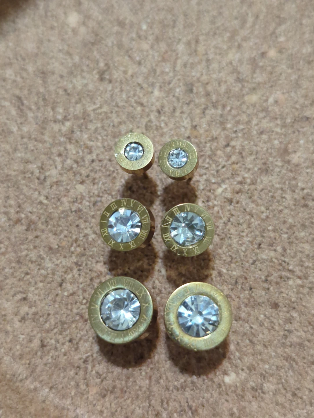 Set of 3 Pairs Gold-Tone Roman Numeral Stud Earrings
