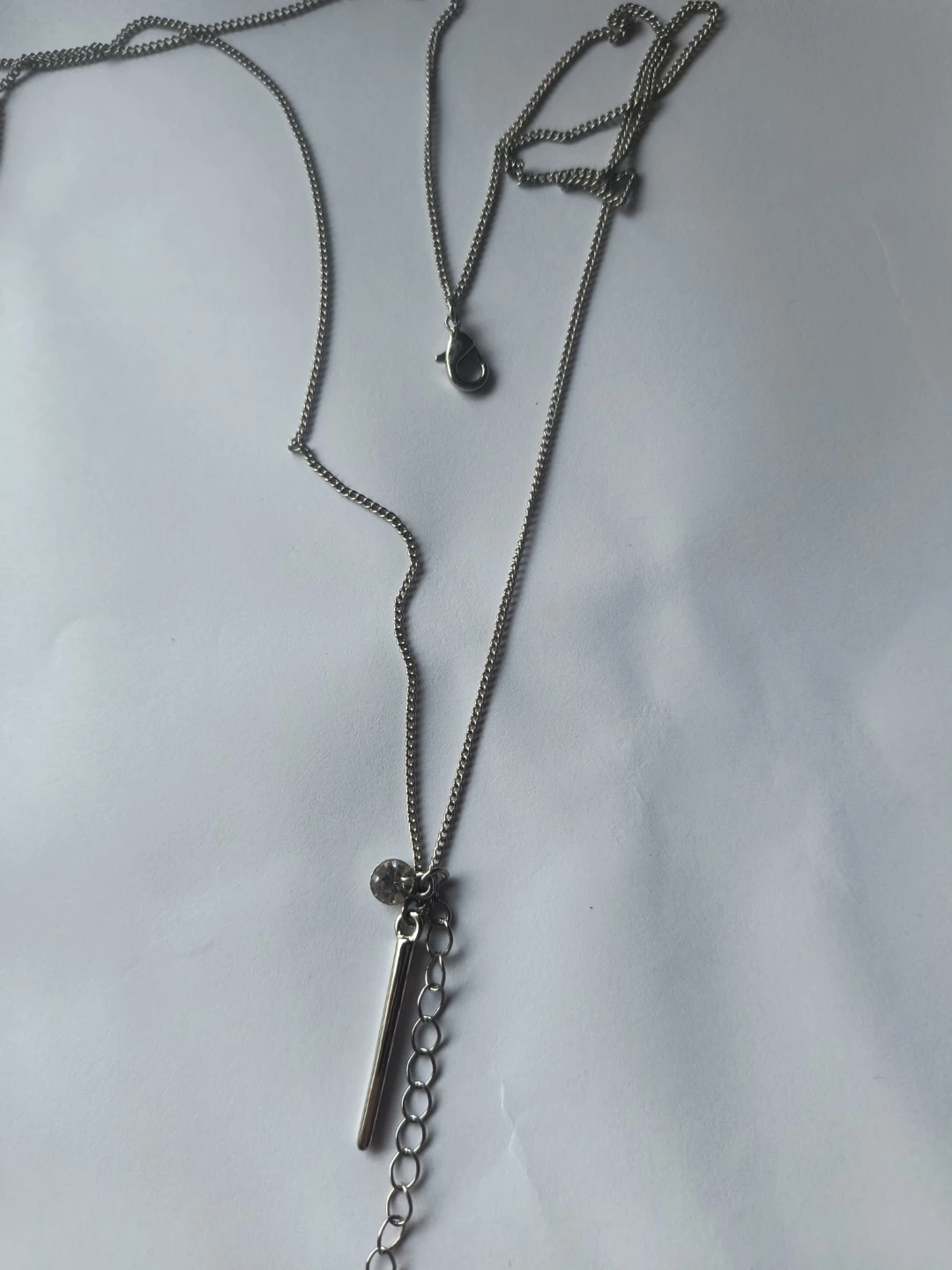 Silver Tone Bar and Rhinestone Necklace